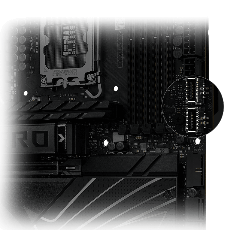 One USB 20Gbps & one USB 10Gbps USB Type-C® Panel Connectors on ROG Maximus Z890 Hero