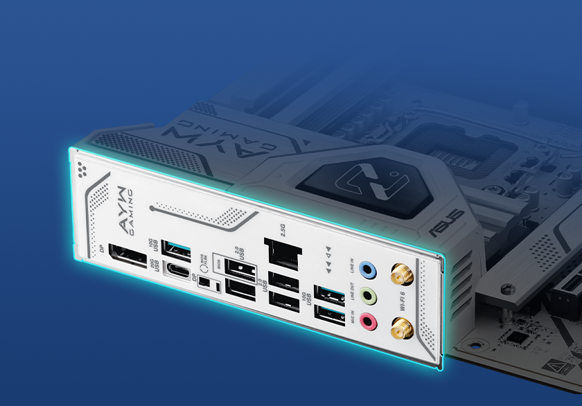 Graphic depicting the Z890 AYW GAMING WIFI W pre-mounted I/O shield. 