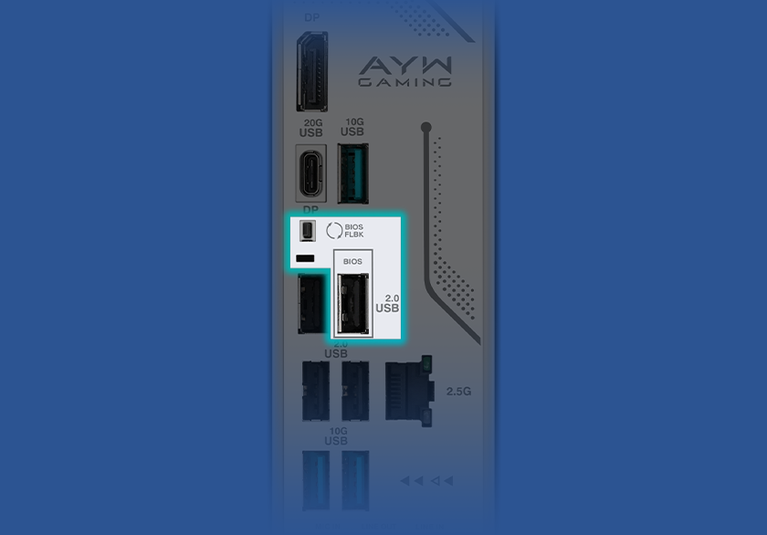 Graphic depicting the Z890 AYW GAMING WIFI W BIOS FlashBack™ feature. 