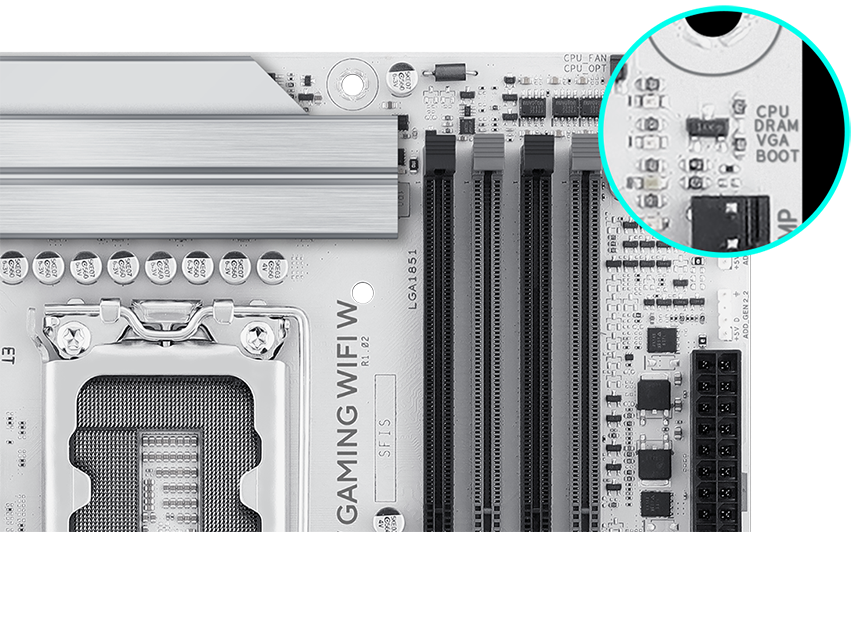 The Z890 AYW GAMING WIFI W motherboard features Q-LED. 