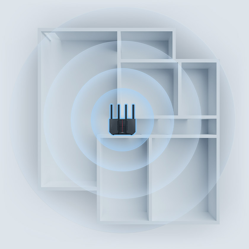 Gráfico que representa un router que se comunica a través de las paredes de un edificio