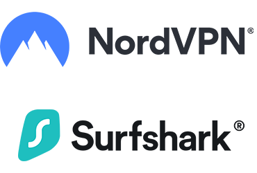 Logotipo de NordVPN y logotipo de SurfSharkVPN