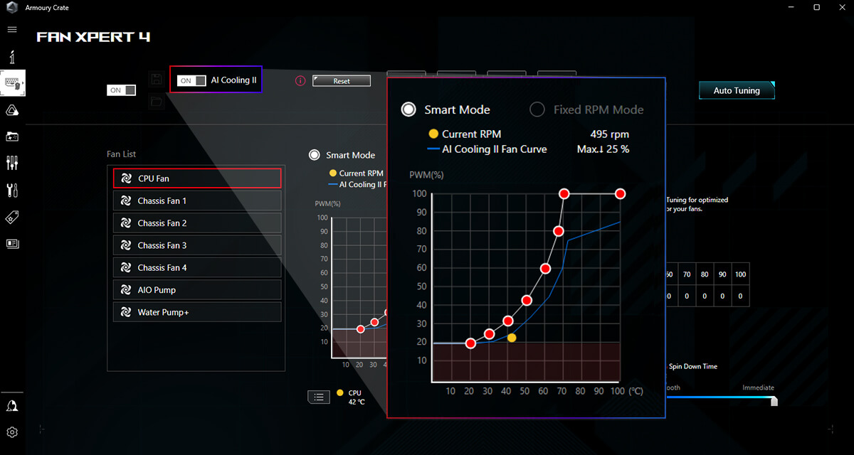 UI interface of AI COOLING II