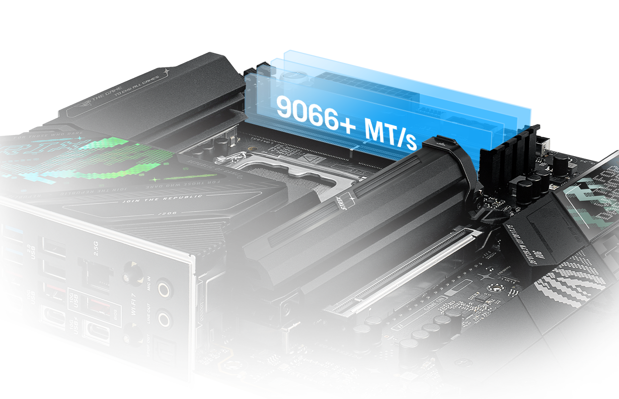 The Strix X870-F lets you overclock memory up to 8400+ MT/s.