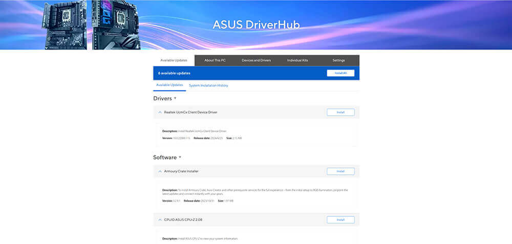 ASUS DRIVER HUB interface