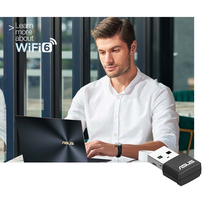 The USB-AX57 Nano USB adapter gives your laptop or PC an instant plug-and-play upgrade to WiFi 6.