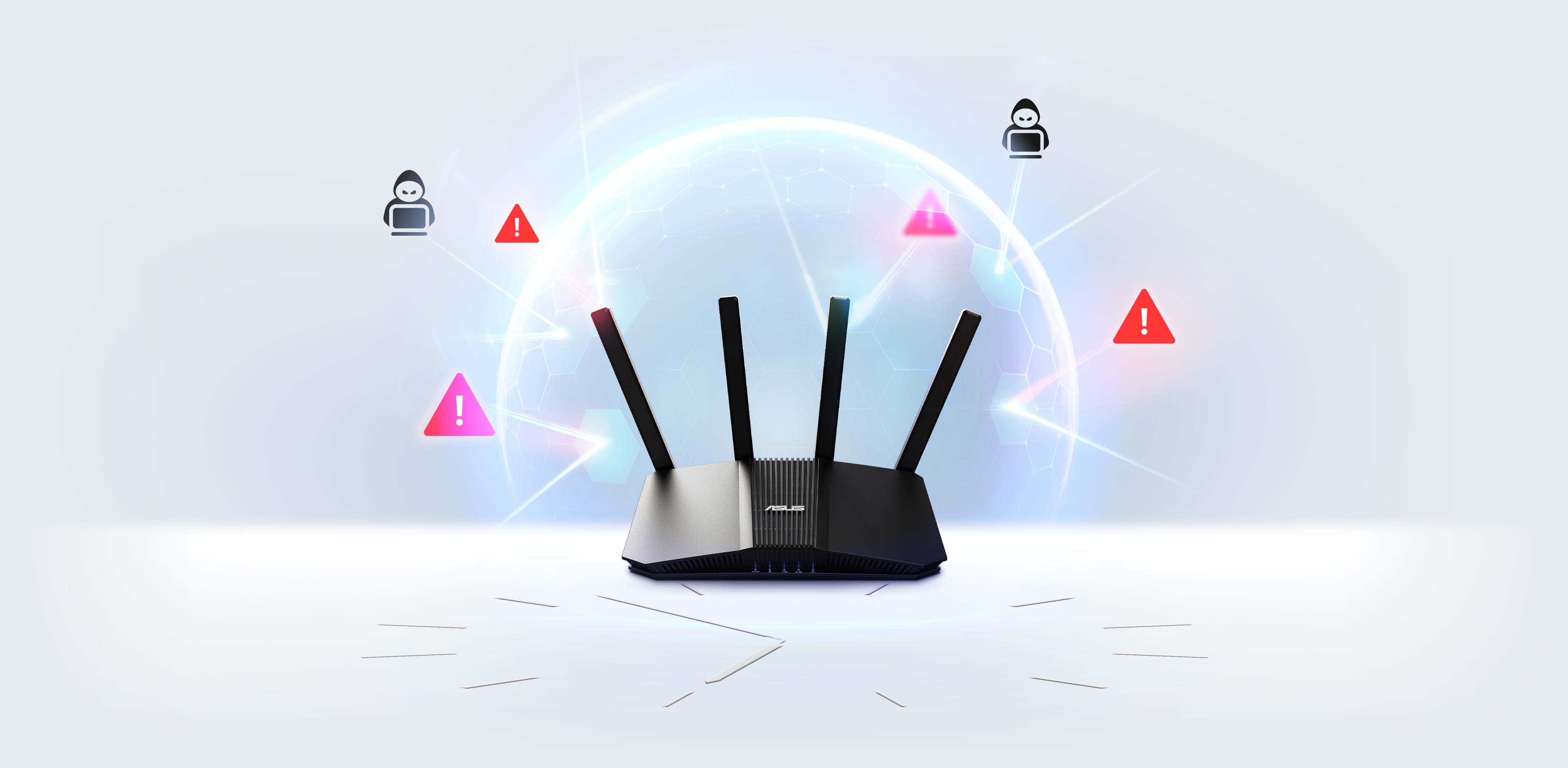 A digital shield covers RT-BE55 to block ‘hacker’ and ‘insecure device” away