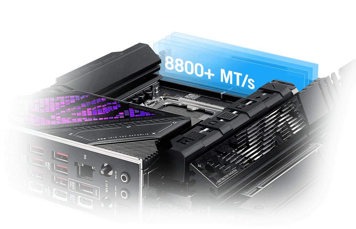 La Strix X870E-E vous permet d'overclocker la mémoire jusqu'à 8800+ MT/s.