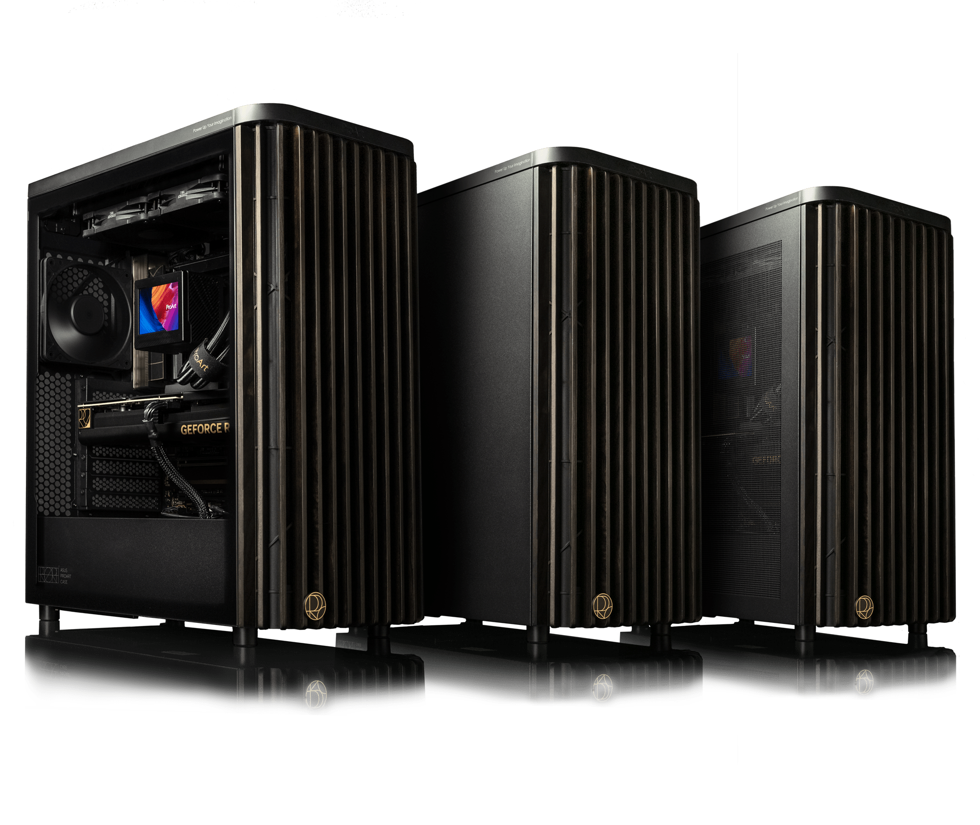 Angled side view of tempered glass side panel and metal side panel