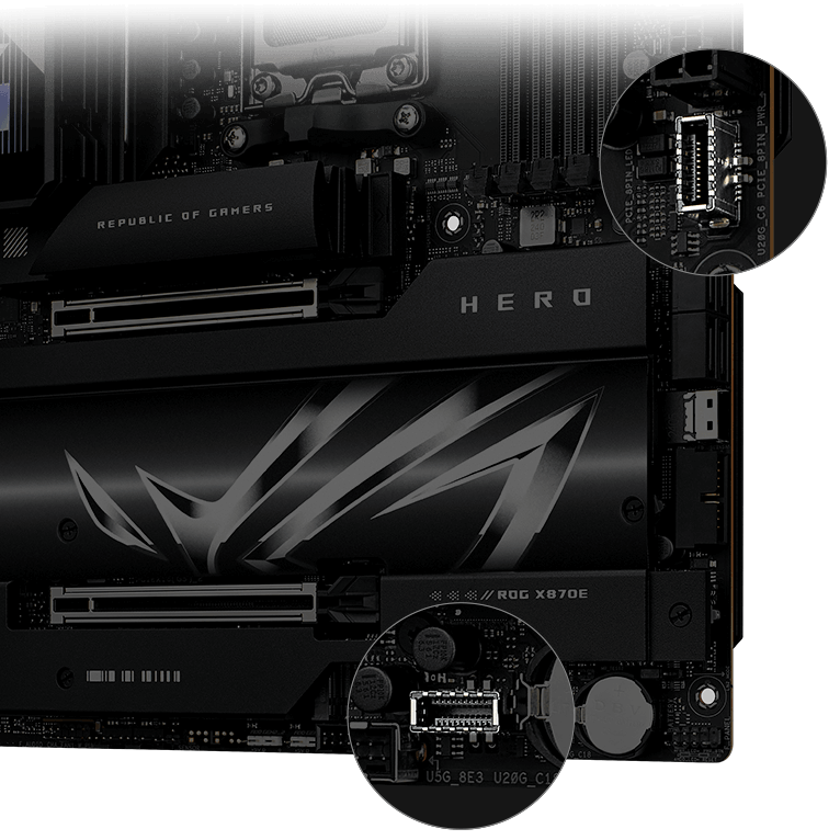 Deux connecteurs de panneau USB Type-C® 20 Gb/s sur la ROG Crosshair X870E Hero