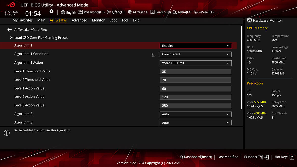 This UEFI example shows two algorithms for TDC and EDC configuration.