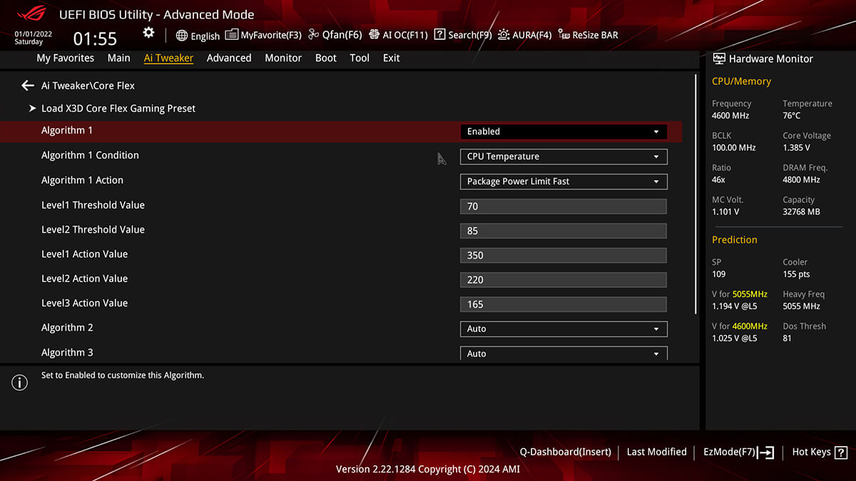 This UEFI example shows two algorithms for PPT configuration.