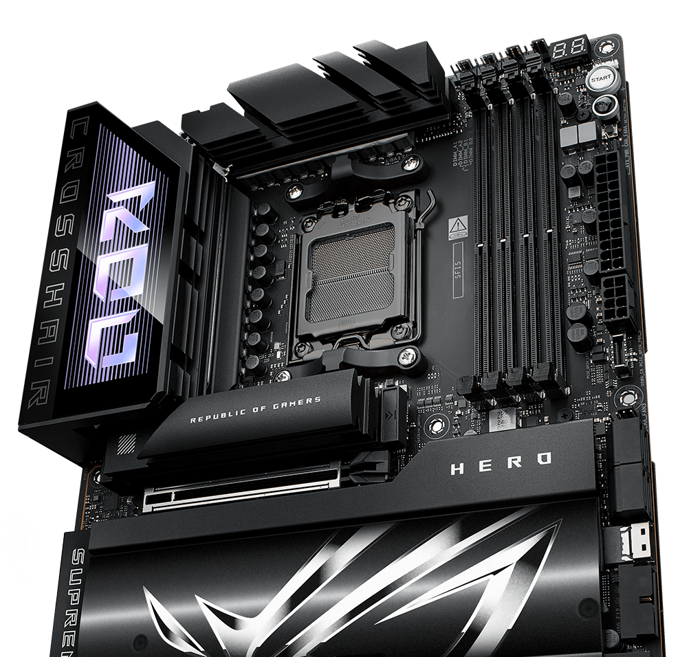 La ROG Crosshair X870 Hero dispose de 18+2+2 phases d'alimentation.