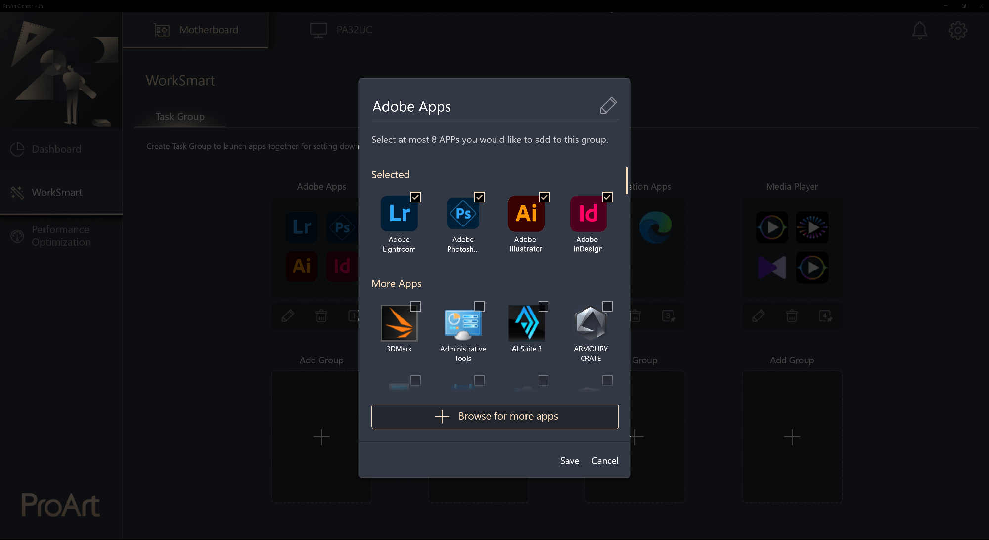 Fenêtre des applications Adobe