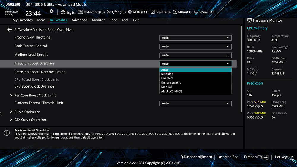 PBO Enhancement screen