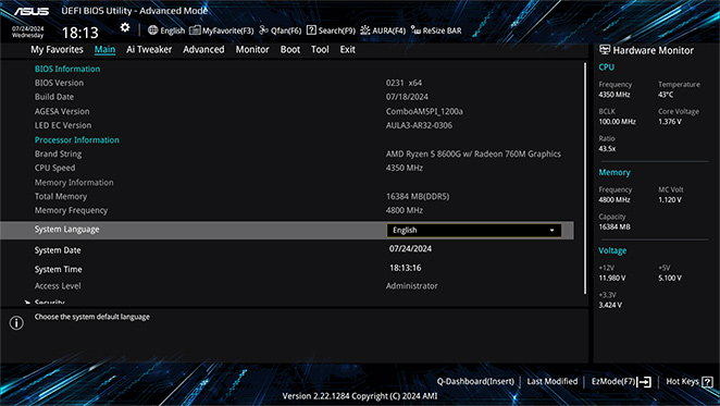 Interface utilisateur du BIOS UEFI ProArt X870E-Creator WiFi