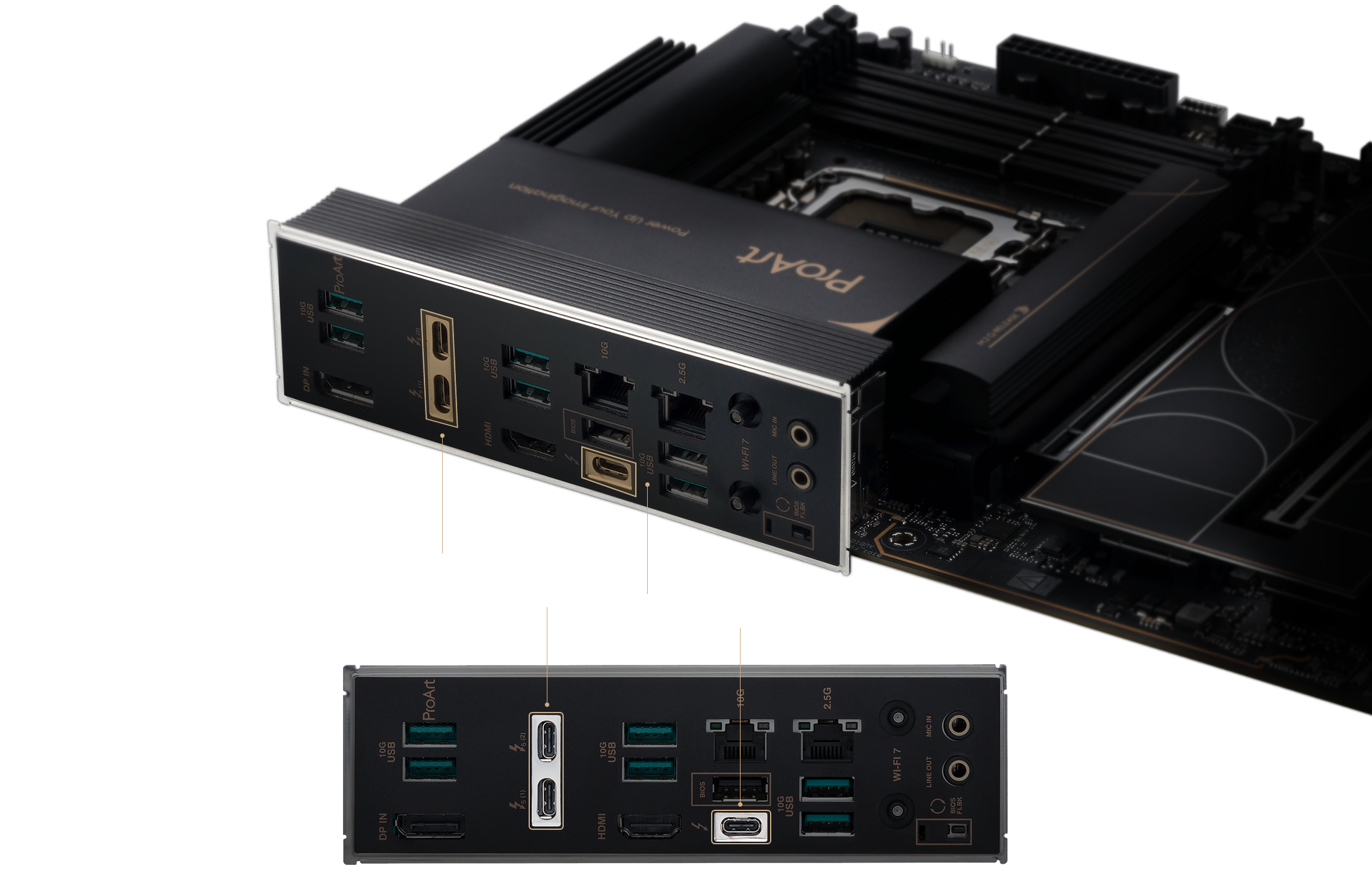 Rear view of ProArt Z890-Creator WiFi highlighting two USB4 Type-C ports