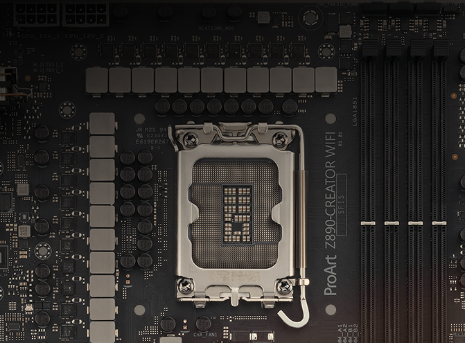 Closeup of ProArt Z890-Creator WiFi around CPU socket