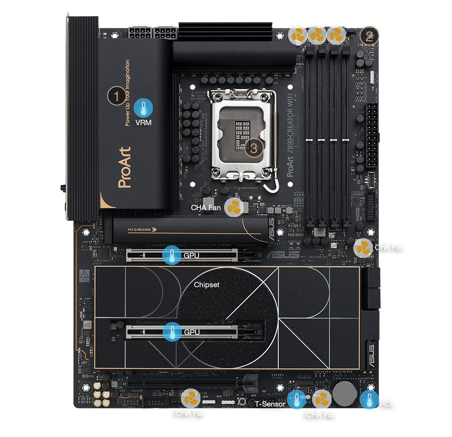 ProArt Z890-Creator WiFi motherboard cooling features