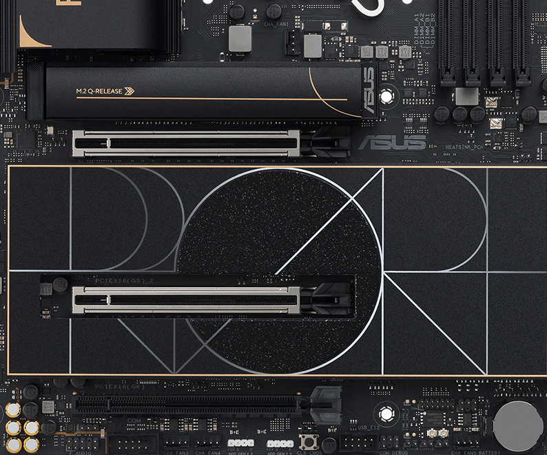 Closeup of ProArt Z890-Creator WiFi highlighting PCIe 5.0 slots