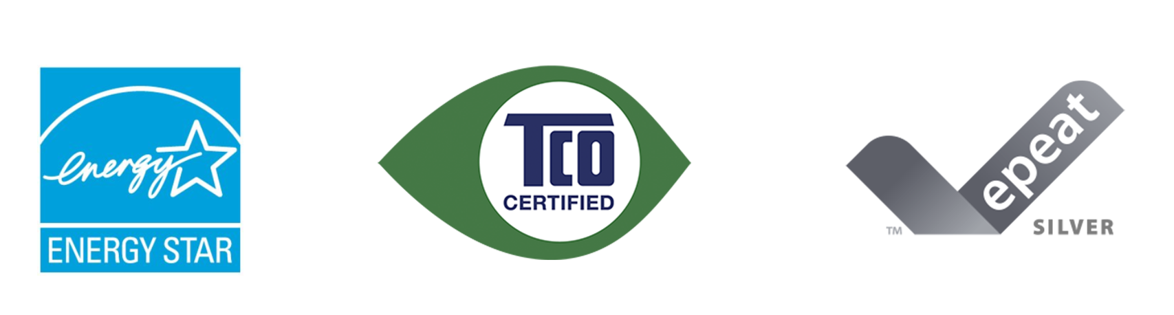 Epeat Silver, ENERGY STAR, TCO CERTIFIED logos