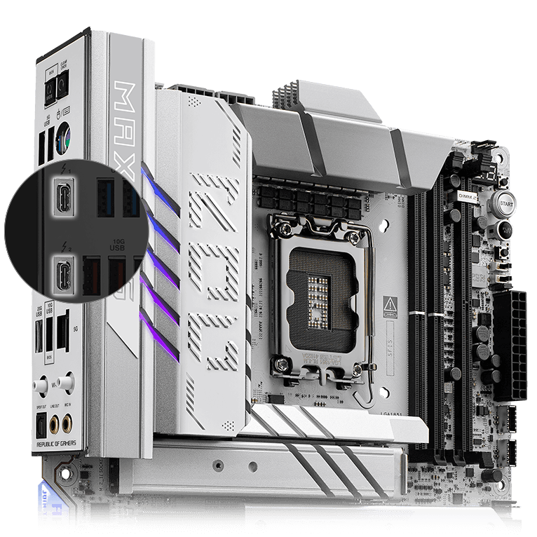A ROG Maximus Z890 Apex két Thunderbolt 4 Type-C® csatlakozója