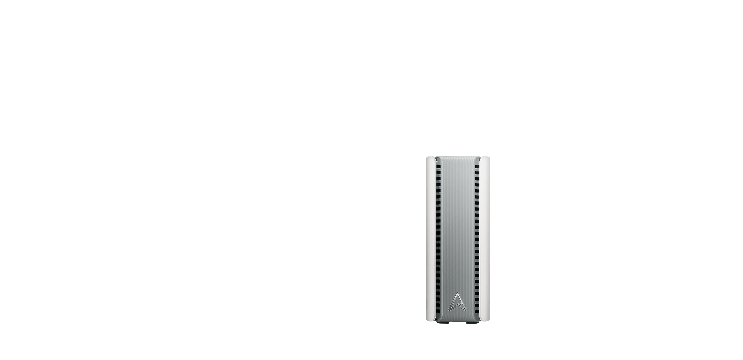华硕灵耀魔方Pro mesh router on a platform, highlighting its side with an A monogram.