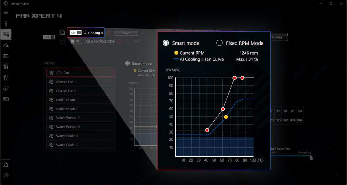 UI interface of AI COOLING II