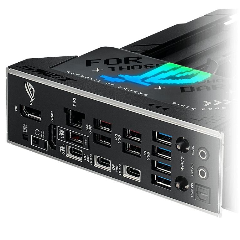 The Strix X870-F features a USB 10Gbps rear I/O port with 30W charging.