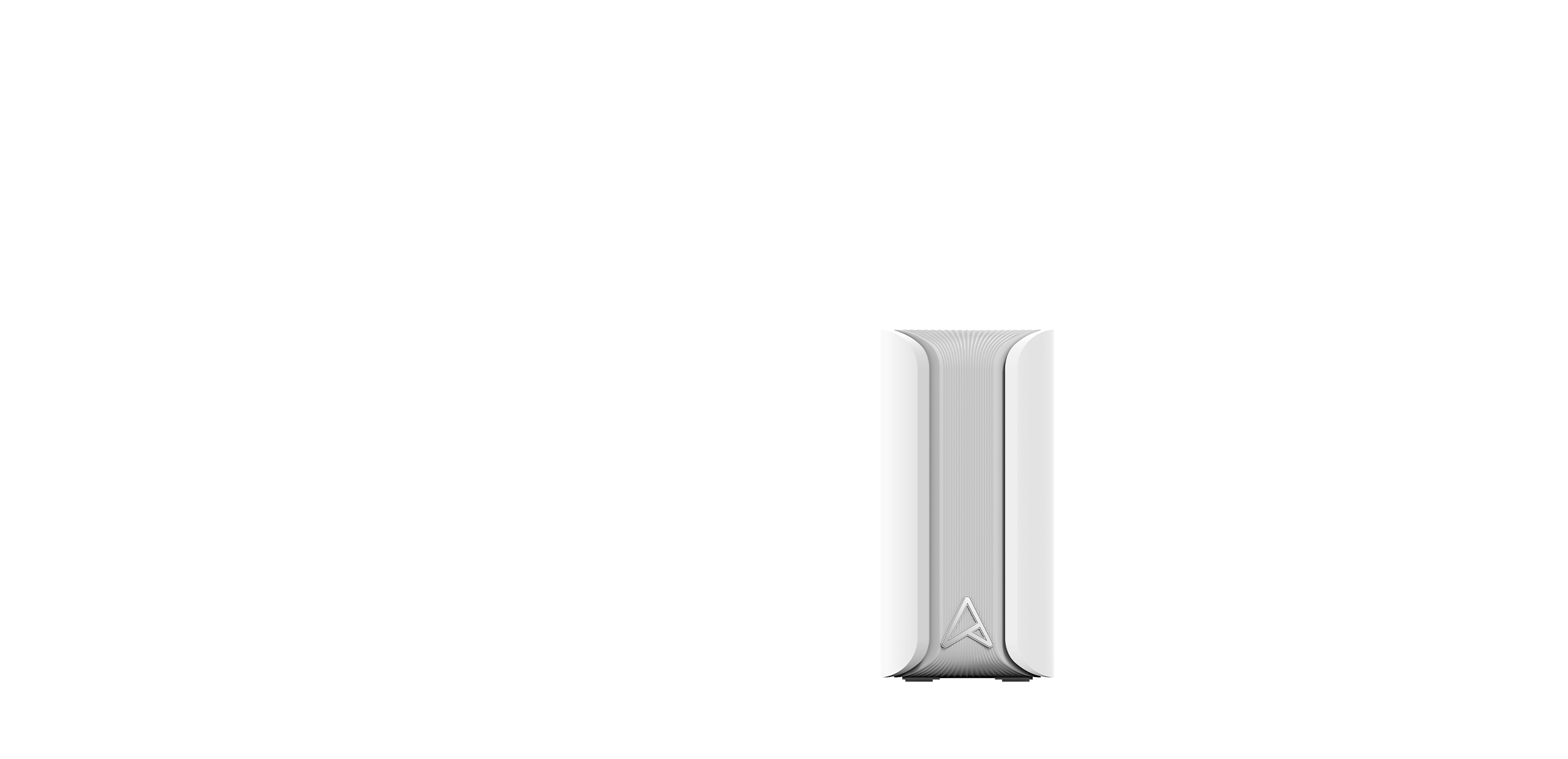 ASUS ZenWiFi BD4 mesh router on a platform, highlighting its side with an A monogram.