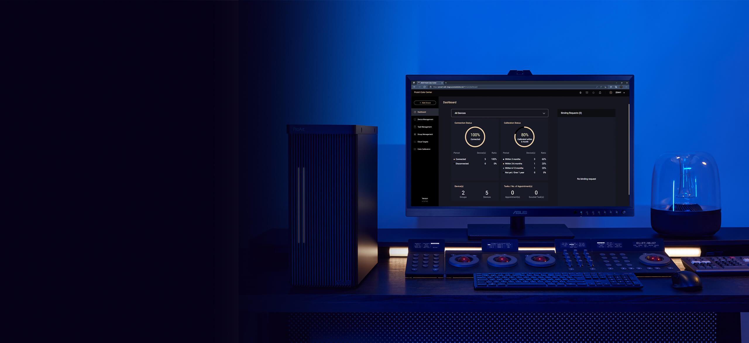 ProArt Color Center software UI setting being showed on a ProArt Display