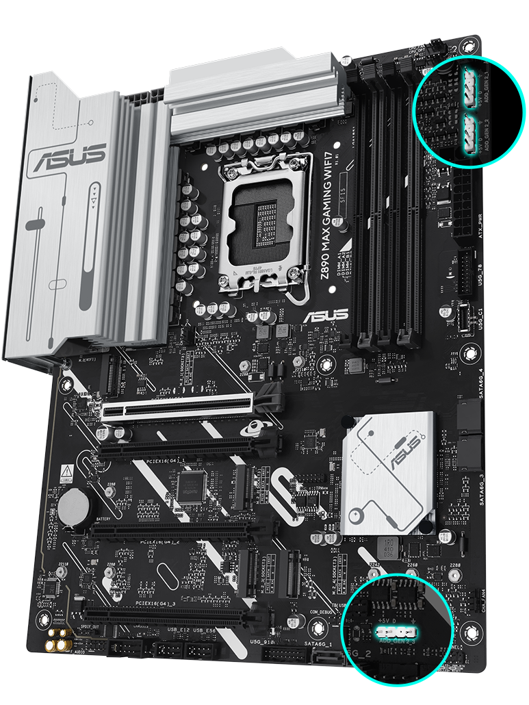 Z890 MAX GAMING WIFI7 front view, 45 degrees. 