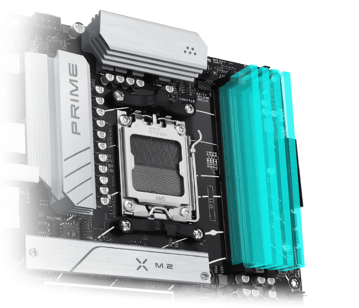 The PRIME B650-PLUS WIFI-CSM motherboard supports DDR5. 