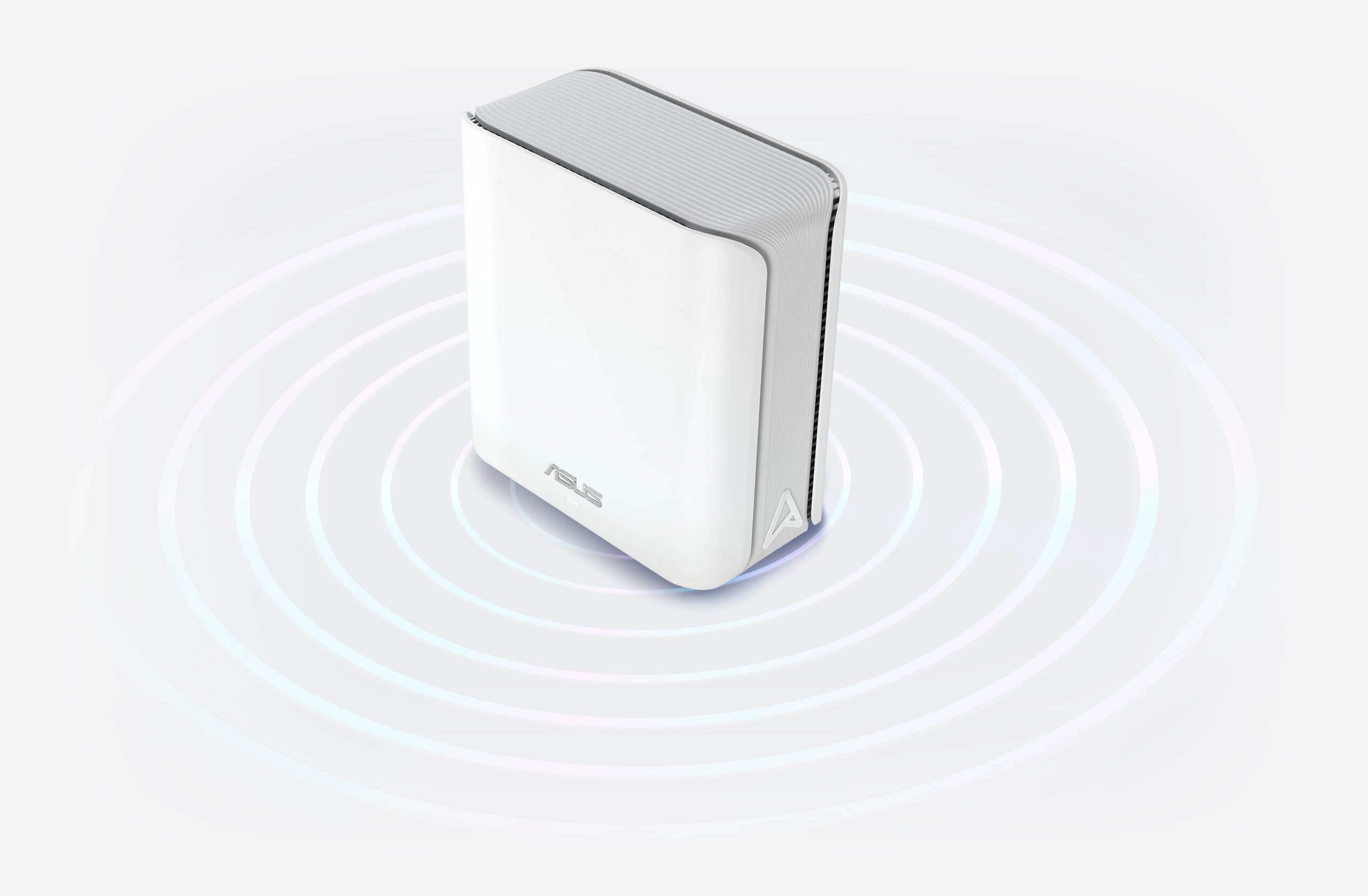 ASUS ZenWiFi BD5 mesh router displayed with WiFi signal graphics underneath.