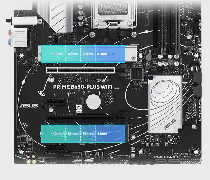 The PRIME B650-PLUS WIFI motherboard supports PCIe 5.0 M.2 Support.