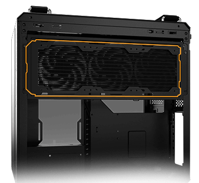 TUF Gaming GT502 Horizon with radiator installed in rear chamber