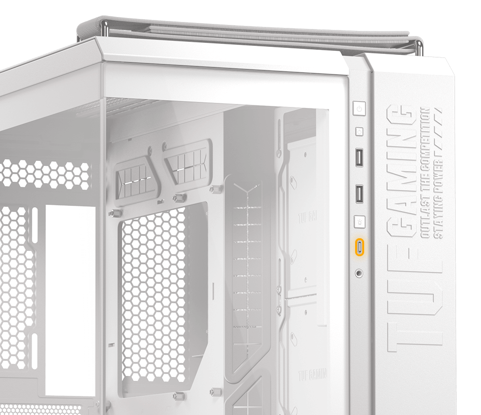 Front panel of TUF Gaming GT502 Horizon with Type-C port highlighted