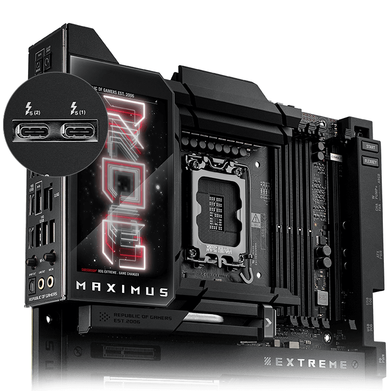 Dva porty USB5® Type-C® na desce ROG Maximus Z890 Extreme