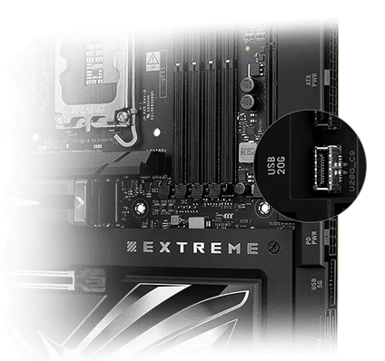 front panel 20Gbps USB Type-C® Panel Connectors on ROG Maximus Z890 Extreme