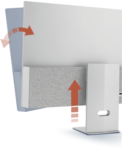 展示 ZenScreen Smart MS27UC 的人體工學設計，螢幕可調整高度和俯仰角度，確保舒適的觀賞位置